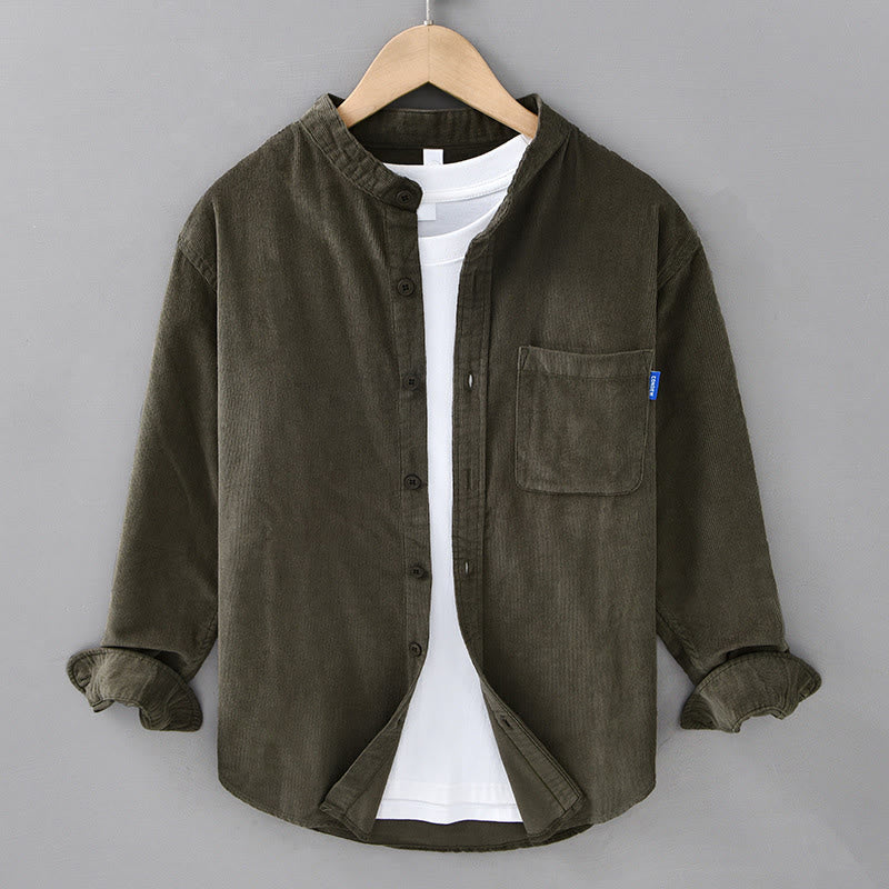 Buddha Stones Herrenjacke mit langen Ärmeln, einfarbig, Button-Down-Baumwollcord - Olive - US/ UK/AU42,EU52 (3XL) - image 17