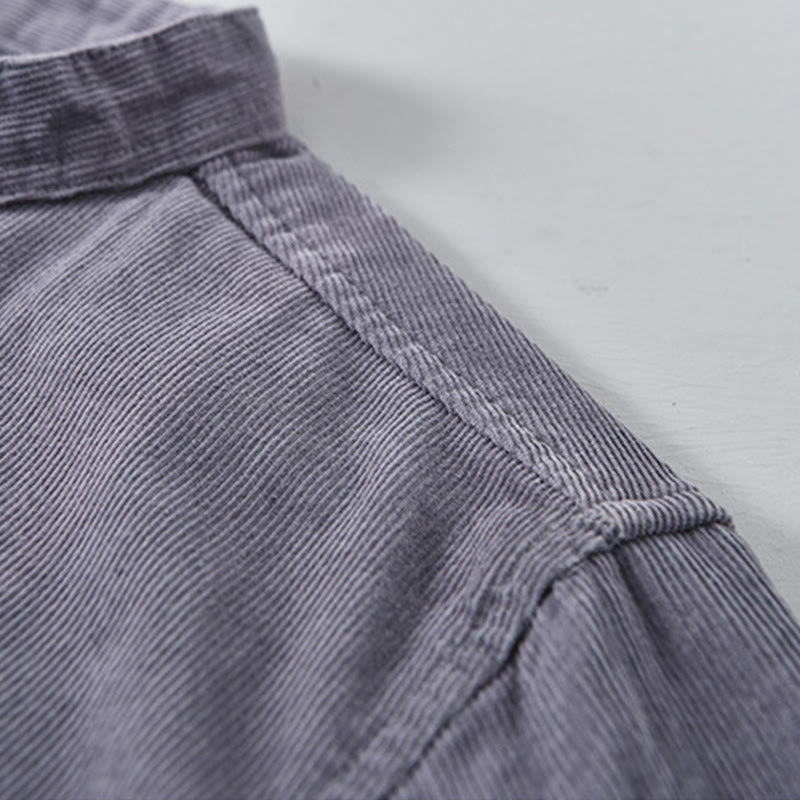 Buddha Stones Herrenjacke mit langen Ärmeln, einfarbig, Button-Down-Baumwollcord - image 4