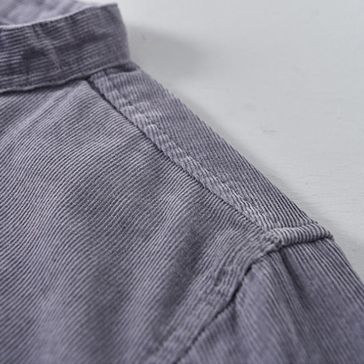 Buddha Stones Herrenjacke mit langen Ärmeln, einfarbig, Button-Down-Baumwollcord - image 4