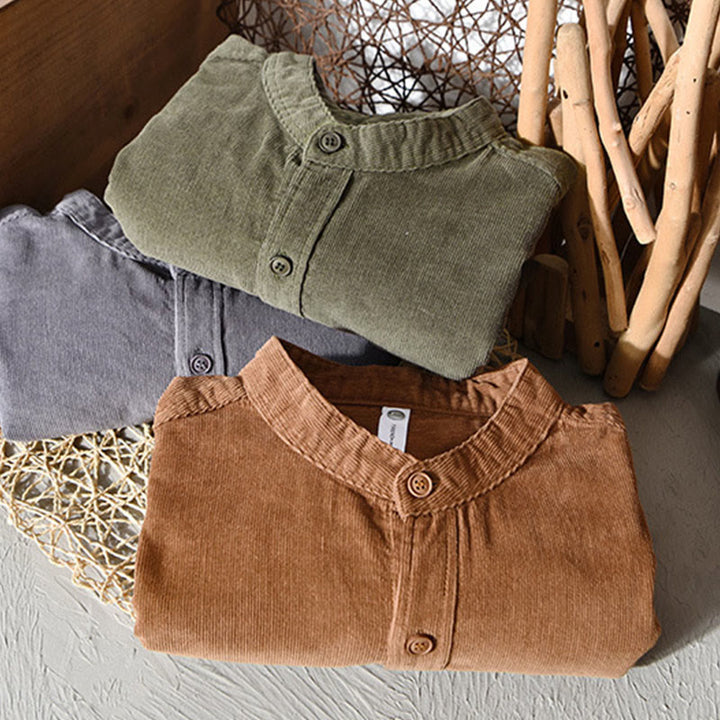 Buddha Stones Herrenjacke mit langen Ärmeln, einfarbig, Button-Down-Baumwollcord - image 1