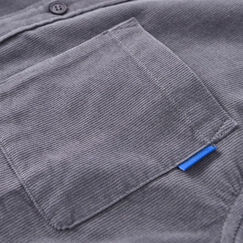 Buddha Stones Herrenjacke mit langen Ärmeln, einfarbig, Button-Down-Baumwollcord - image 6