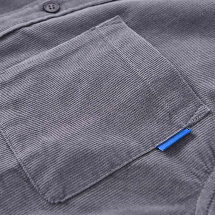 Buddha Stones Herrenjacke mit langen Ärmeln, einfarbig, Button-Down-Baumwollcord - image 6