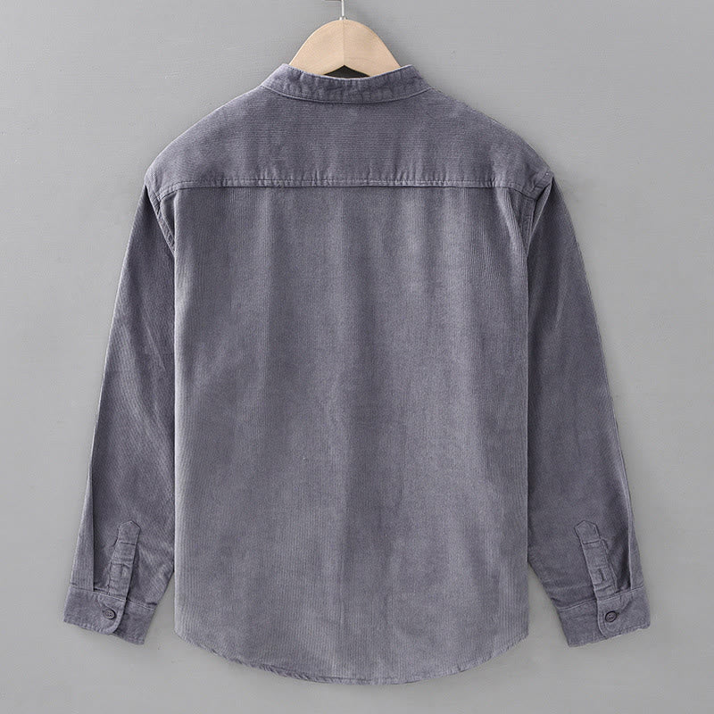 Buddha Stones Herrenjacke mit langen Ärmeln, einfarbig, Button-Down-Baumwollcord - image 2