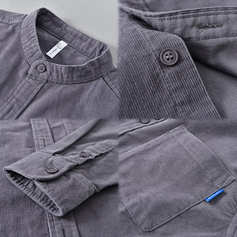 Buddha Stones Herrenjacke mit langen Ärmeln, einfarbig, Button-Down-Baumwollcord - image 9