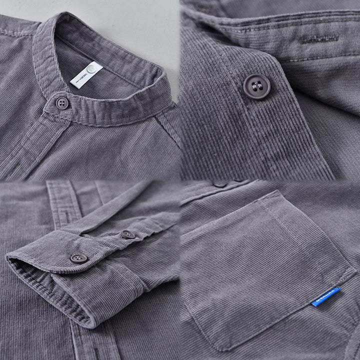 Buddha Stones Herrenjacke mit langen Ärmeln, einfarbig, Button-Down-Baumwollcord - image 9