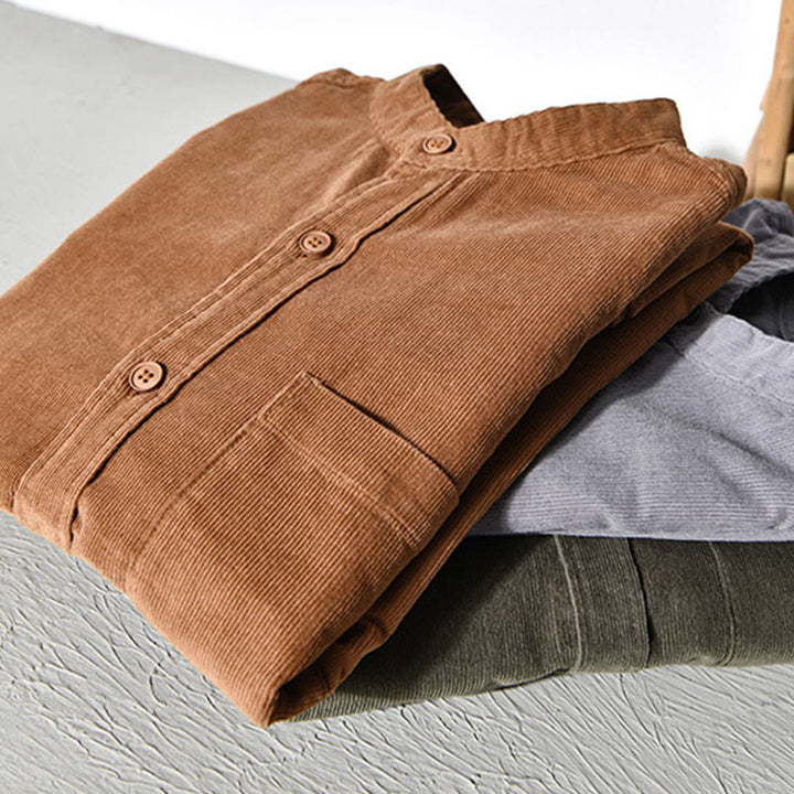 Buddha Stones Herrenjacke mit langen Ärmeln, einfarbig, Button-Down-Baumwollcord - image 12