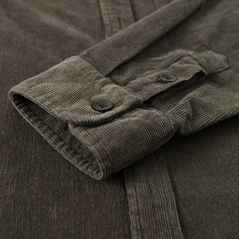 Buddha Stones Herrenjacke mit langen Ärmeln, einfarbig, Button-Down-Baumwollcord - image 20