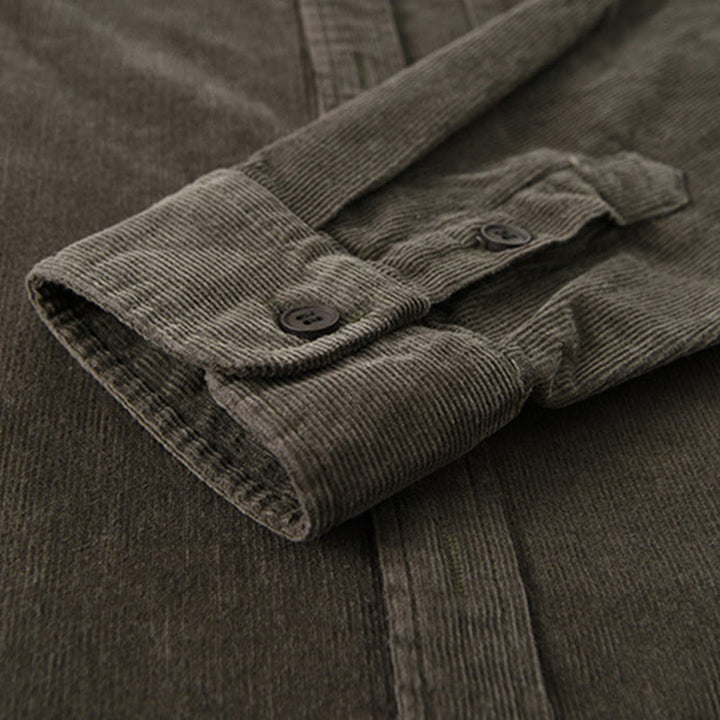 Buddha Stones Herrenjacke mit langen Ärmeln, einfarbig, Button-Down-Baumwollcord - image 20