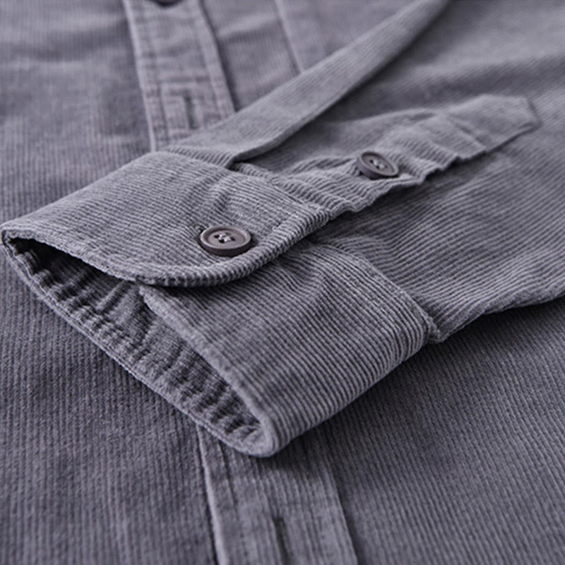 Buddha Stones Herrenjacke mit langen Ärmeln, einfarbig, Button-Down-Baumwollcord - image 7