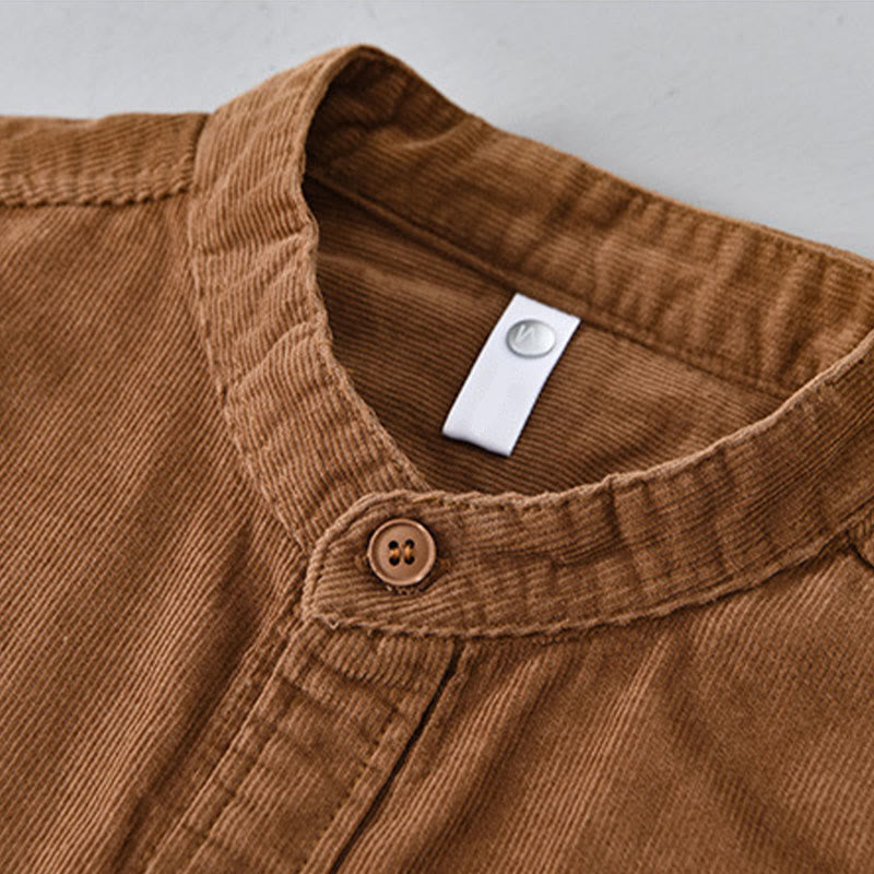 Buddha Stones Herrenjacke mit langen Ärmeln, einfarbig, Button-Down-Baumwollcord - image 13