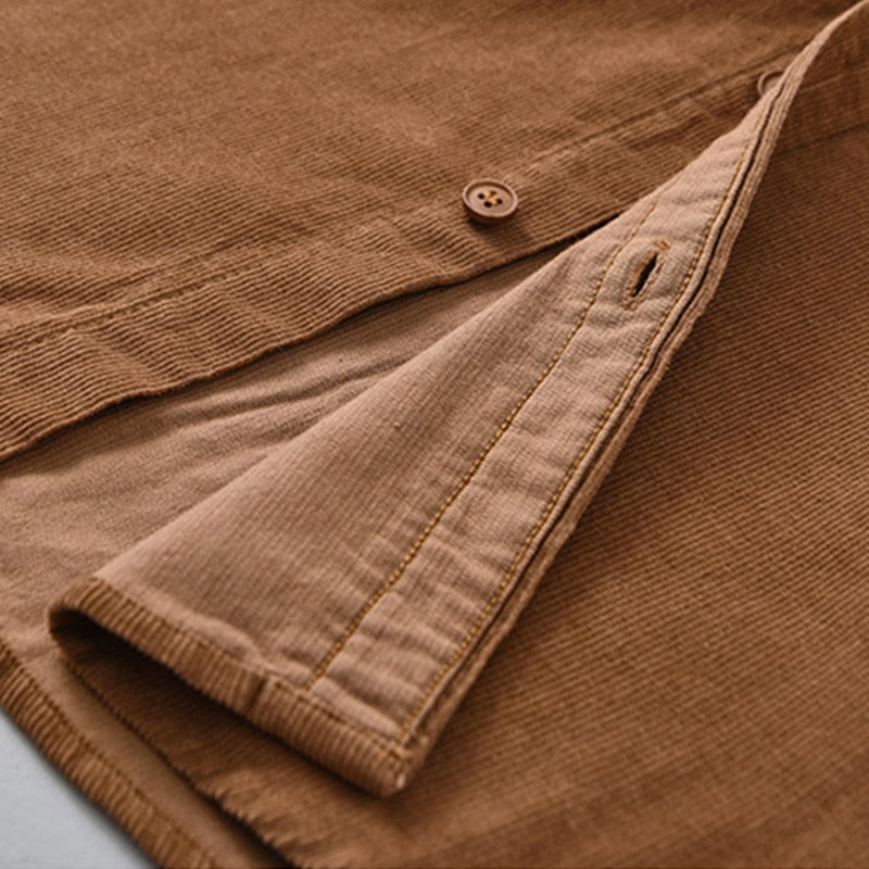 Buddha Stones Herrenjacke mit langen Ärmeln, einfarbig, Button-Down-Baumwollcord - image 15