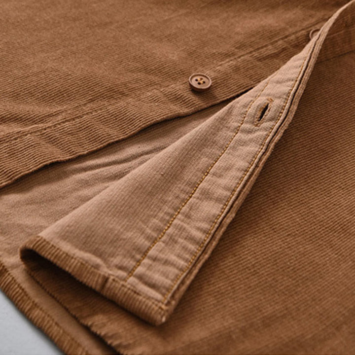 Buddha Stones Herrenjacke mit langen Ärmeln, einfarbig, Button-Down-Baumwollcord - image 15