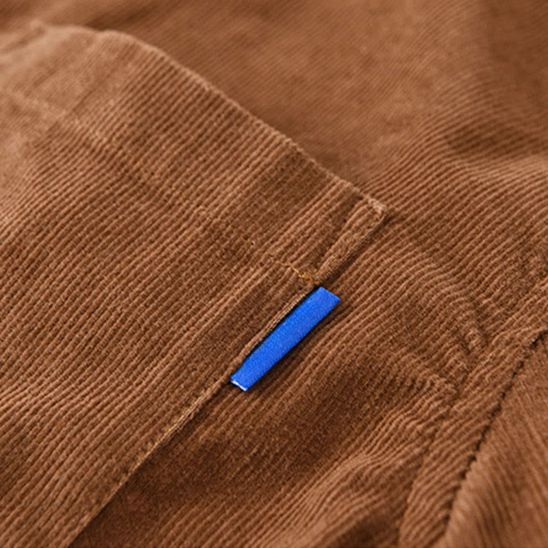 Buddha Stones Herrenjacke mit langen Ärmeln, einfarbig, Button-Down-Baumwollcord - image 14