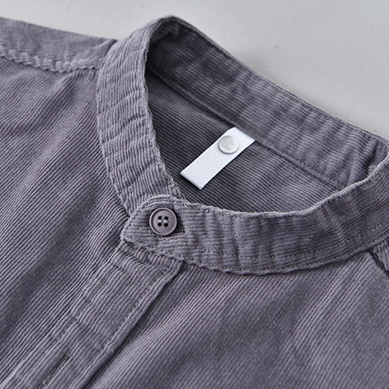 Buddha Stones Herrenjacke mit langen Ärmeln, einfarbig, Button-Down-Baumwollcord - image 3