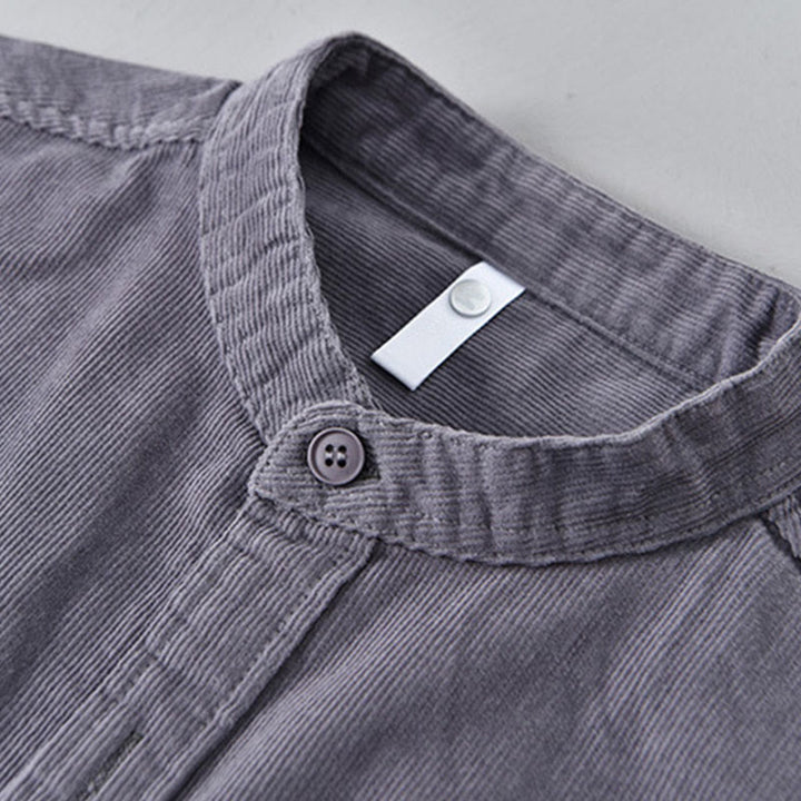 Buddha Stones Herrenjacke mit langen Ärmeln, einfarbig, Button-Down-Baumwollcord - image 3