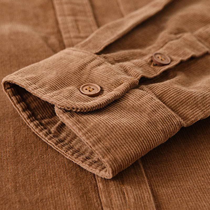 Buddha Stones Herrenjacke mit langen Ärmeln, einfarbig, Button-Down-Baumwollcord - image 16