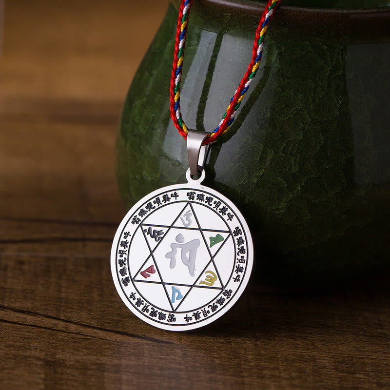 Buddha Stones Bunte Om Mani Padme Hum Titan Stahl Schutz Seil Halskette Anhänger - image 2