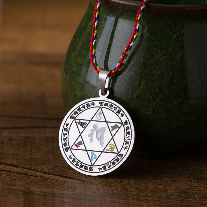 Buddha Stones Bunte Om Mani Padme Hum Titan Stahl Schutz Seil Halskette Anhänger - image 2