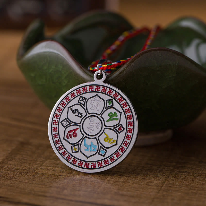 Buddha Stones Bunte Om Mani Padme Hum Titan Stahl Schutz Seil Halskette Anhänger - image 1