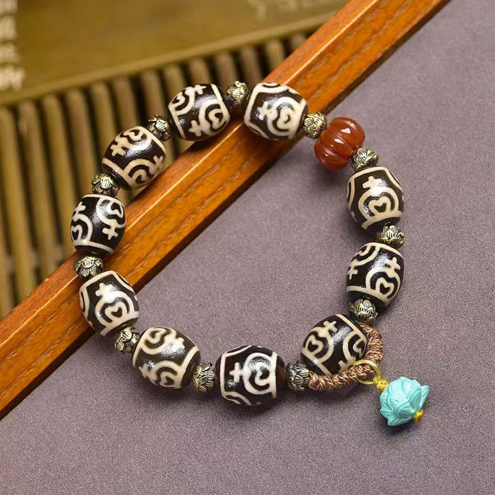 Buddha Stones Tibetan Lightning Treasure Vase Dzi Bead Der Herr der Leichenwald-Kraftarmband - Lotusvase Dzi-Perle (Handgelenkumfang: 16–17 cm) - image 9