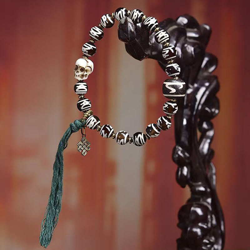 Buddha Stones Tibetischer Dzi-Perlenschädel Der Herr des Leichenwaldes Reichtumsarmband - image 2