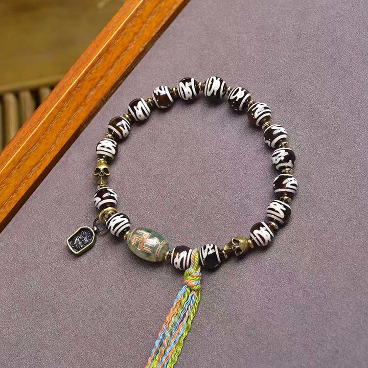 Buddha Stones Tibetischer Dzi-Perlenschädel Der Herr des Leichenwaldes Reichtumsarmband - Dzi-Perle (Handgelenkumfang: 16–17 cm) - image 6