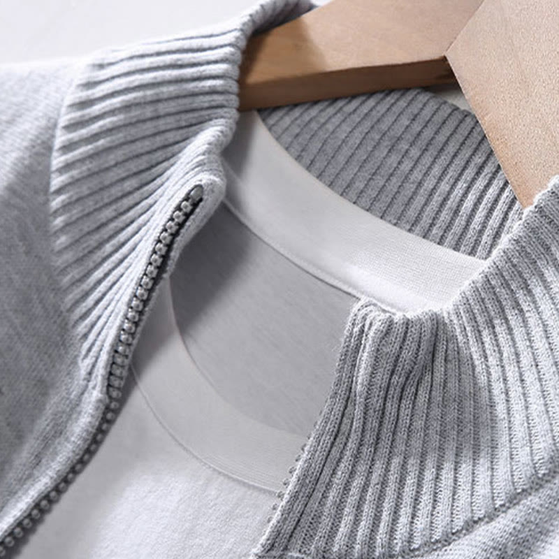 Buddha Stones Herren-Baumwolljacke mit langen Ärmeln und schlichtem Reißverschluss und geripptem Saum - image 2