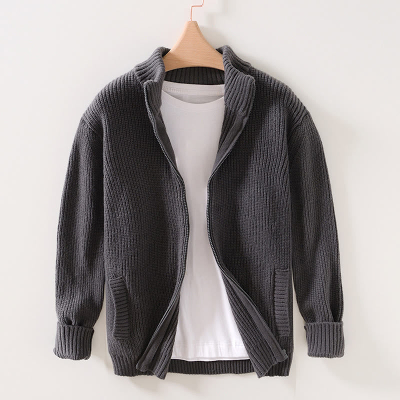 Buddha Stones Winter-Strickjacke mit Reißverschluss, einfarbig, langärmelig, Baumwolljacke für Herren mit Taschen - Schiefergrau - US/ UK/AU40,EU50 (2XL) - image 6