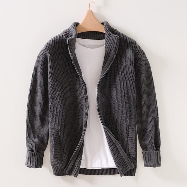 Buddha Stones Winter-Strickjacke mit Reißverschluss, einfarbig, langärmelig, Baumwolljacke für Herren mit Taschen - Schiefergrau - US/ UK/AU40,EU50 (2XL) - image 6