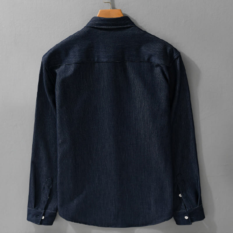 Buddha Stones Fall Pure Color Buttoned Detail Revers Herren Langarmjacke - image 2