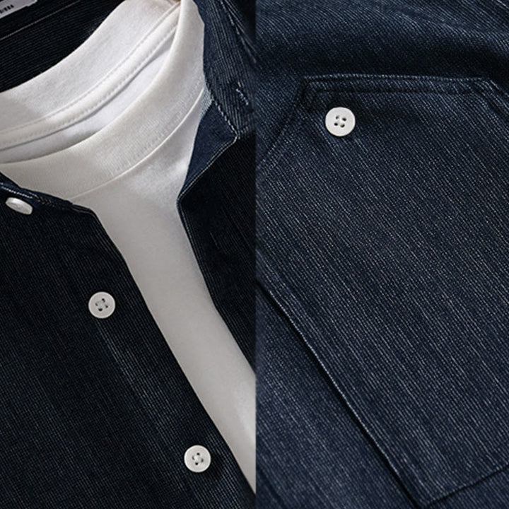 Buddha Stones Fall Pure Color Buttoned Detail Revers Herren Langarmjacke - image 5