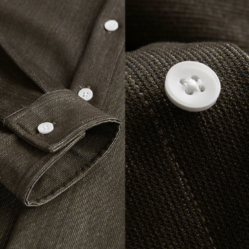 Buddha Stones Fall Pure Color Buttoned Detail Revers Herren Langarmjacke - image 14