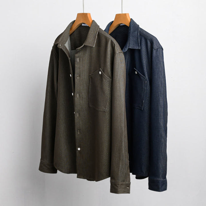 Buddha Stones Fall Pure Color Buttoned Detail Revers Herren Langarmjacke - image 15