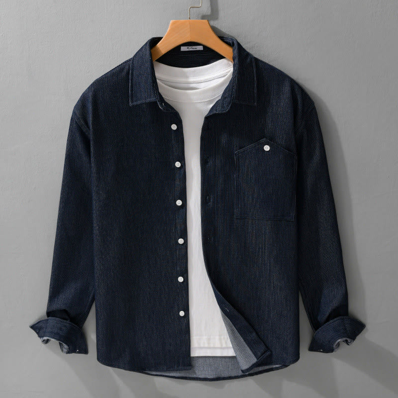 Buddha Stones Fall Pure Color Buttoned Detail Revers Herren Langarmjacke - image 1