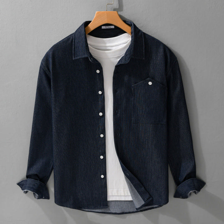 Buddha Stones Fall Pure Color Buttoned Detail Revers Herren Langarmjacke - image 1