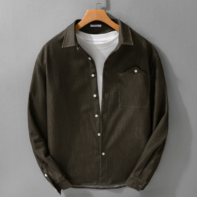 Buddha Stones Fall Pure Color Buttoned Detail Revers Herren Langarmjacke - DunkelOlivGrün - US/ UK/AU42,EU52 (3XL) - image 10