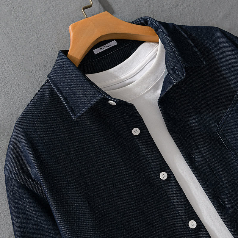 Buddha Stones Fall Pure Color Buttoned Detail Revers Herren Langarmjacke - image 3