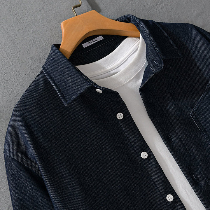 Buddha Stones Fall Pure Color Buttoned Detail Revers Herren Langarmjacke - image 3