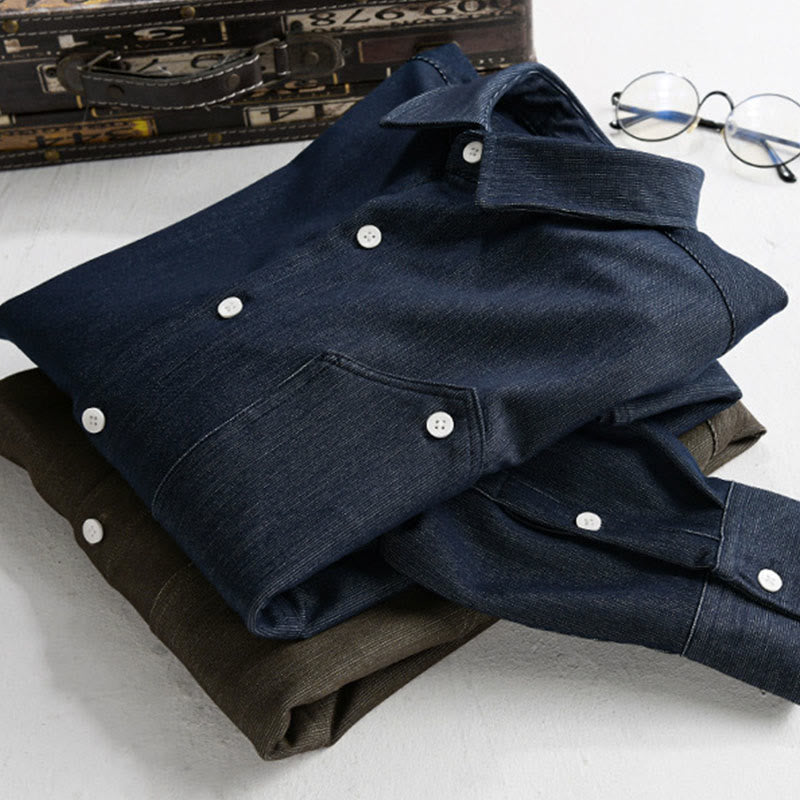 Buddha Stones Fall Pure Color Buttoned Detail Revers Herren Langarmjacke - image 16