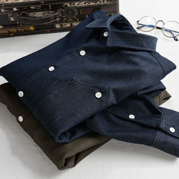 Buddha Stones Fall Pure Color Buttoned Detail Revers Herren Langarmjacke - image 16