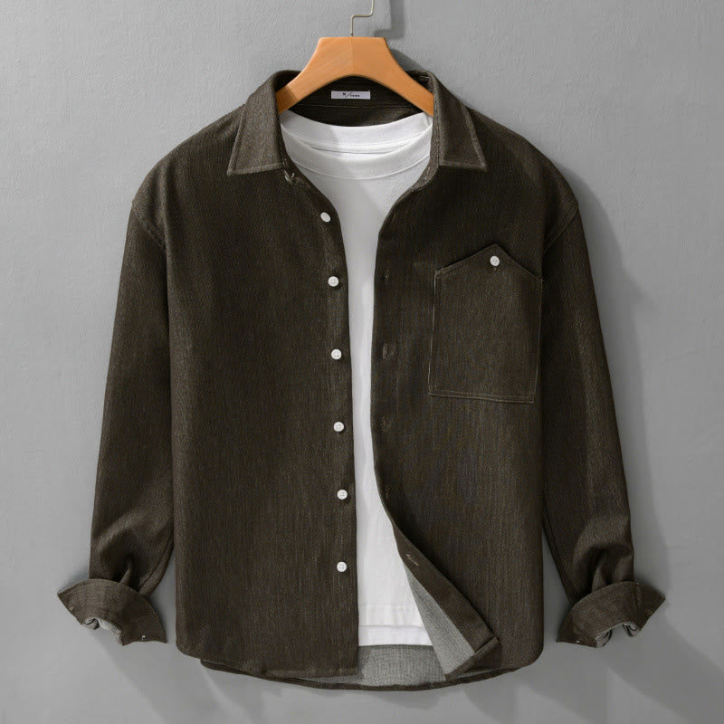 Buddha Stones Fall Pure Color Buttoned Detail Revers Herren Langarmjacke - image 11