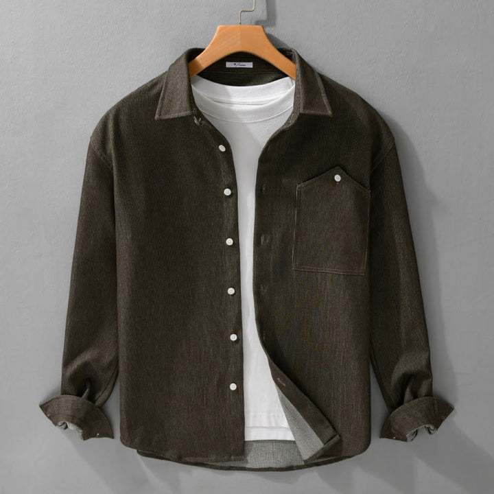 Buddha Stones Fall Pure Color Buttoned Detail Revers Herren Langarmjacke - image 11