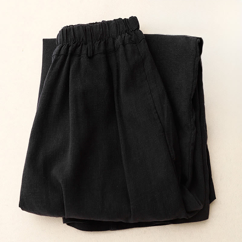 Buddha Stones Damenhose mit weitem Bein und Taschen, einfarbig, Baumwolle - image 1