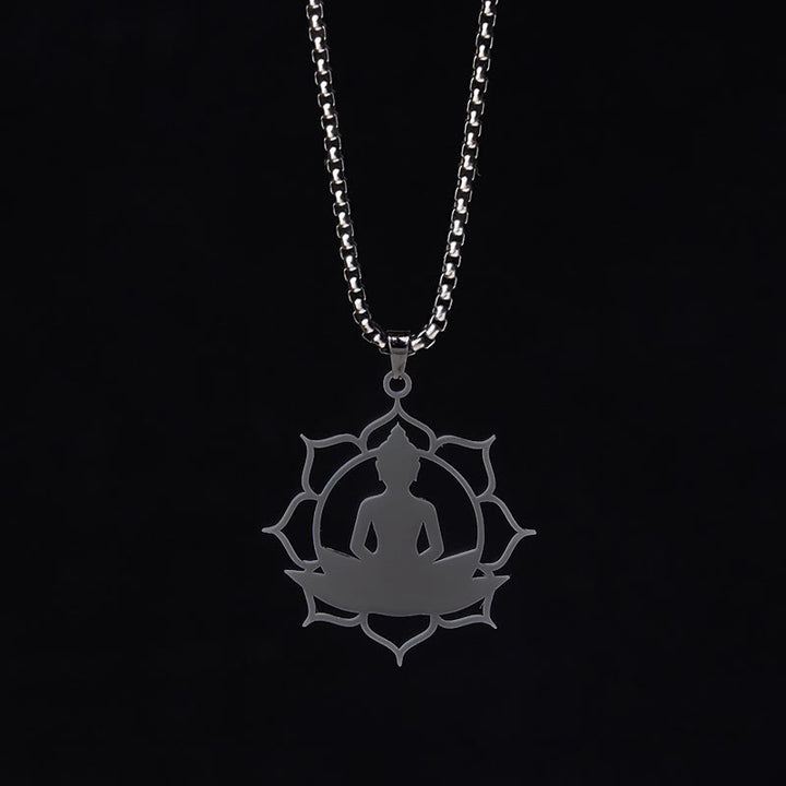 Buddha Stones Vintage Lotus Sitzender Buddha Design Edelstahl Erleuchtung Halskette Anhänger - image 17