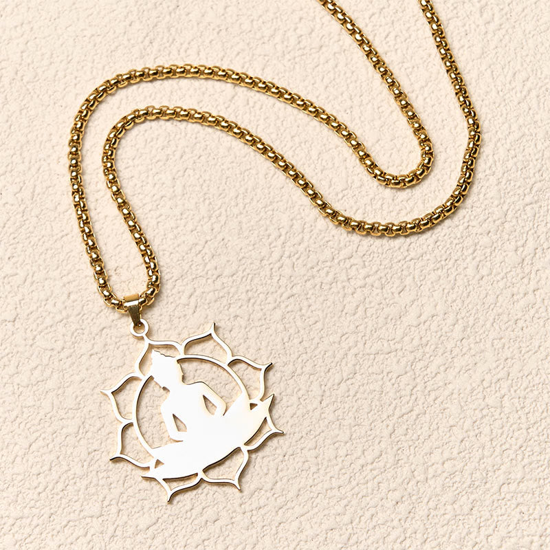 Buddha Stones Vintage Lotus Sitzender Buddha Design Edelstahl Erleuchtung Halskette Anhänger - image 2