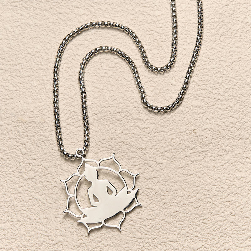 Buddha Stones Vintage Lotus Sitzender Buddha Design Edelstahl Erleuchtung Halskette Anhänger - image 10