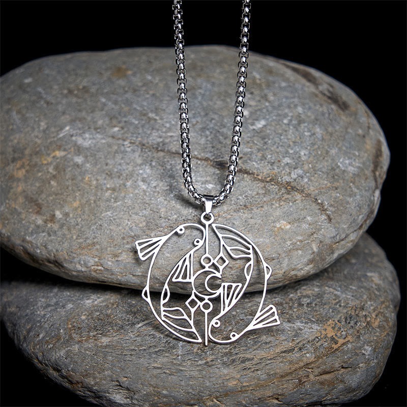 Buddha Stones Vintage Koi Fisch Hohl Design Edelstahl Glück Halskette Anhänger - image 1