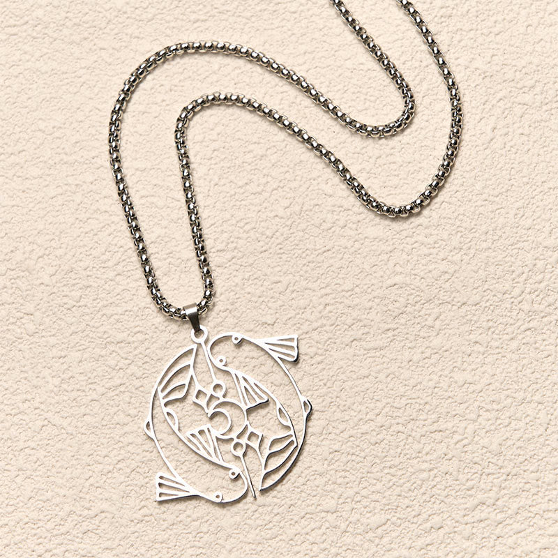Buddha Stones Vintage Koi Fisch Hohl Design Edelstahl Glück Halskette Anhänger - image 3