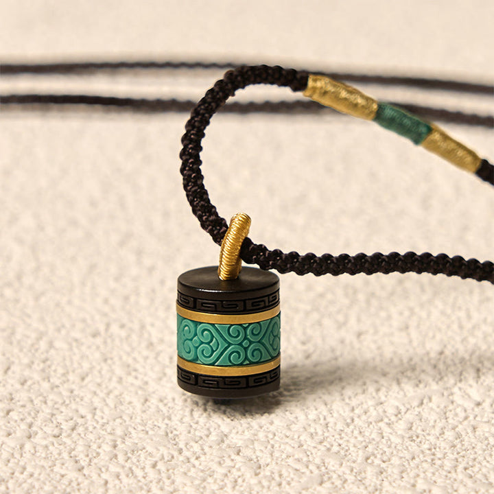 Buddha Stones Ebenholz Türkis Zylinder Frieden Halskette Anhänger - image 5