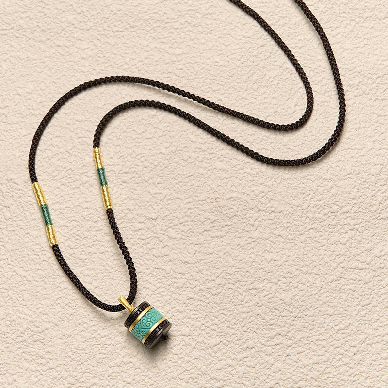 Buddha Stones Ebenholz Türkis Zylinder Frieden Halskette Anhänger - image 4